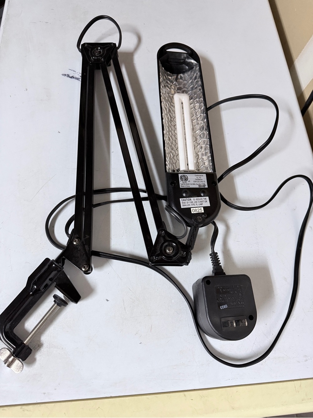 IKEA Black Clamp-On Adjustable Desk Lamp with Fluorescent Tube